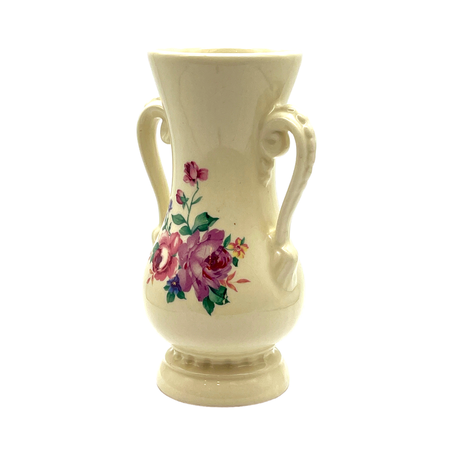 Royal Copley - Two Handle Decal Vase - Roses - Vintage - 6.25"