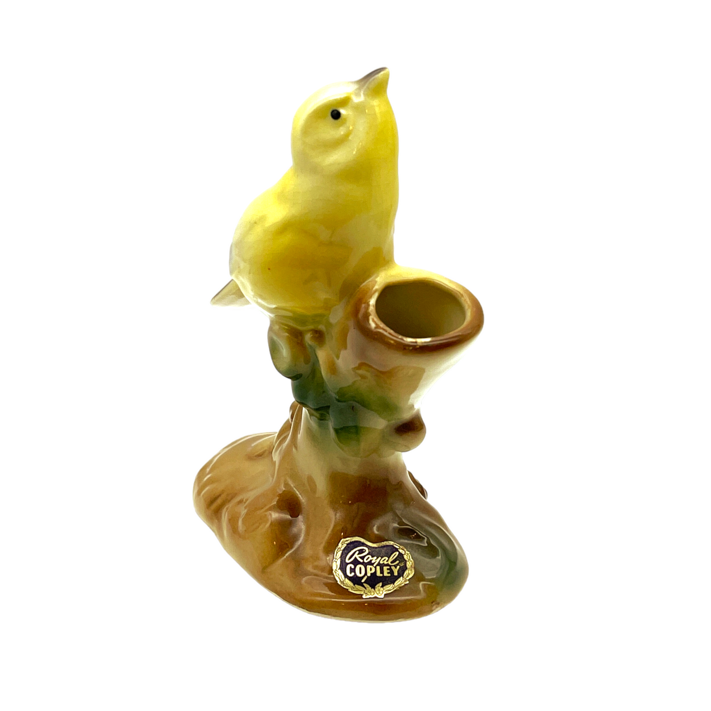 Royal Copley - Warbler On Painted Tree Stump Planter - Vintage - 5"