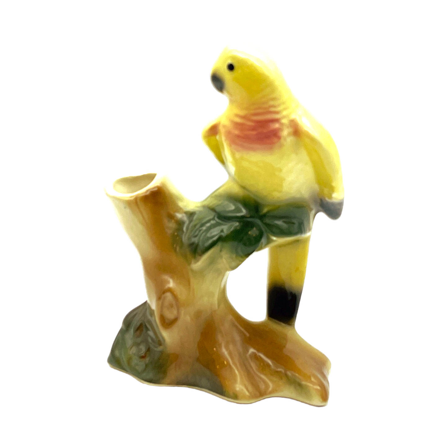 Royal Copley - Yellow Parrot On Tree Stump Planter - Vintage - 5"