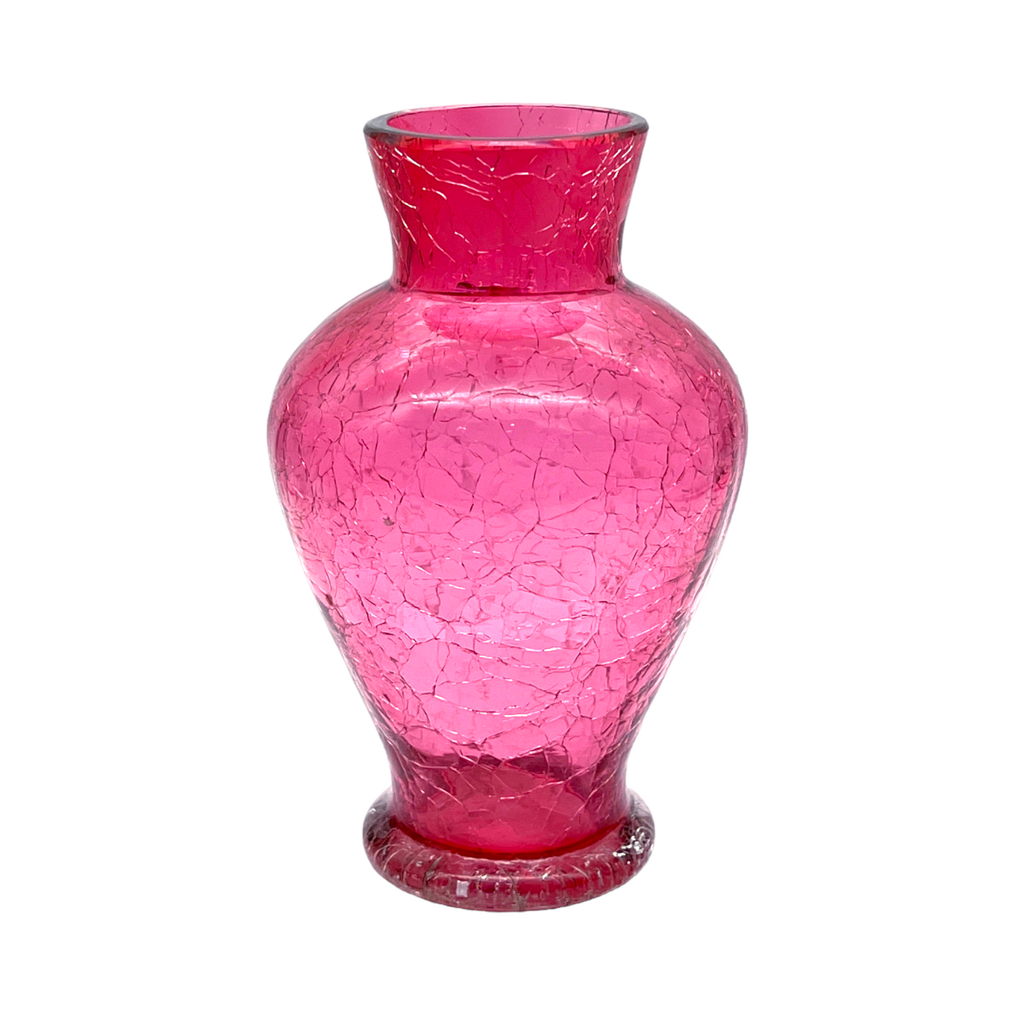 Cranberry Crackle Elegance - Vintage Art Glass Vase - 6.25"