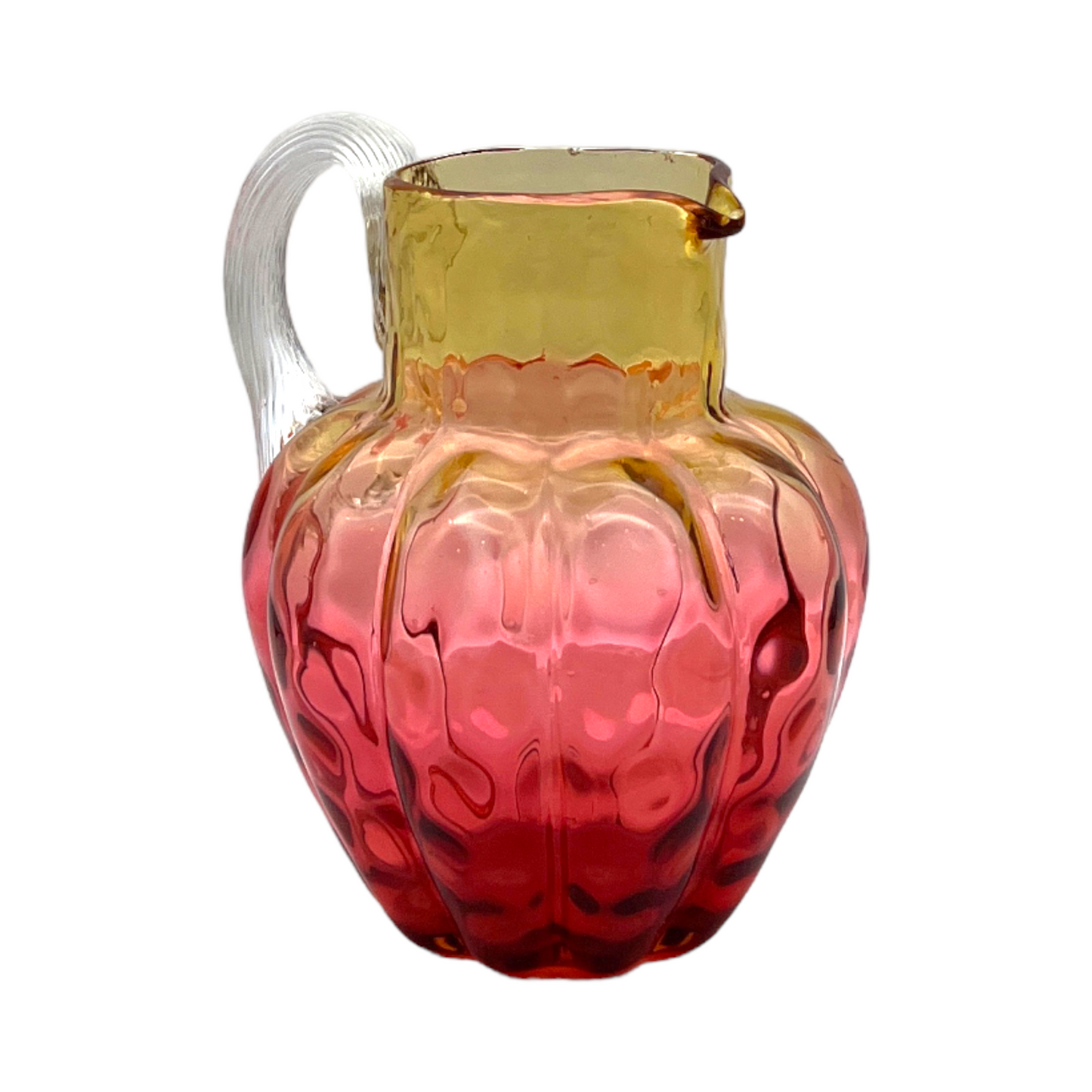 Reverse Amberina - Melon Ribbed Spot Optic Pitcher - Vintage - 5"