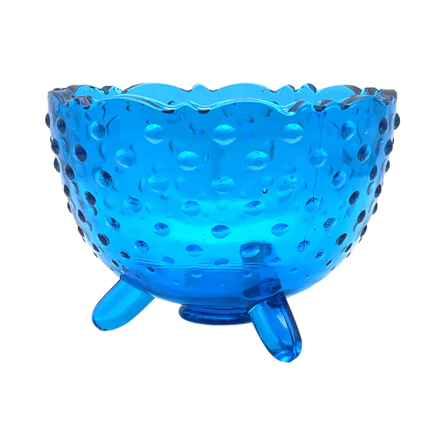 Fenton Art Glass - Blue Hobnail Three Footed Rose Bowl - Vintage - 3.5"