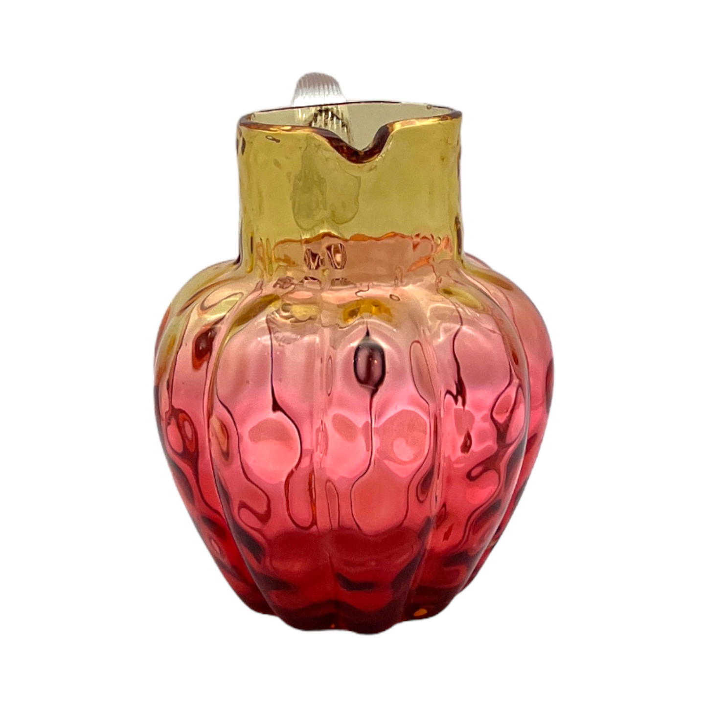 Reverse Amberina - Melon Ribbed Spot Optic Pitcher - Vintage - 5"