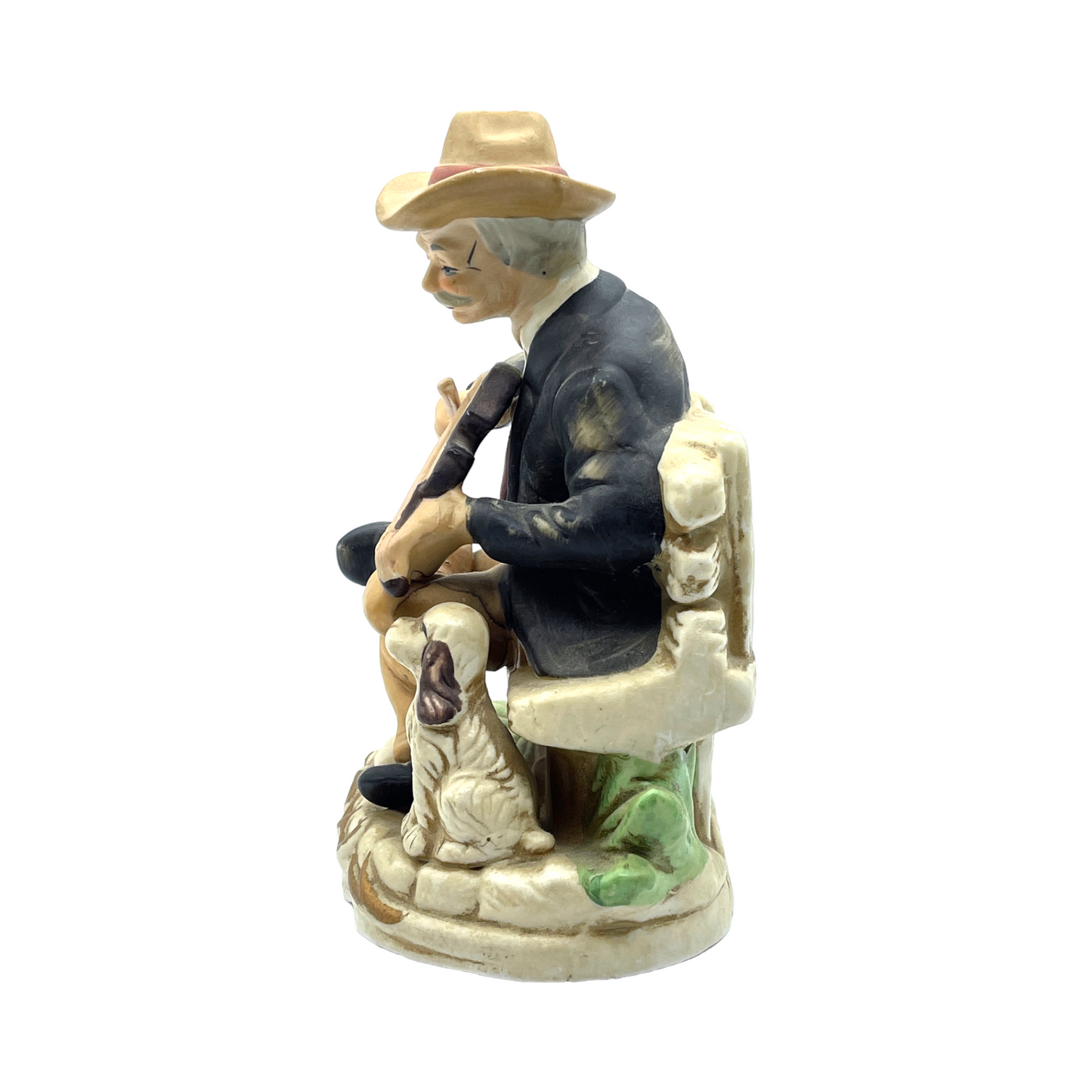 Homco Porcelain - Man Playing Fiddle With Dog Figurine - Vintage
