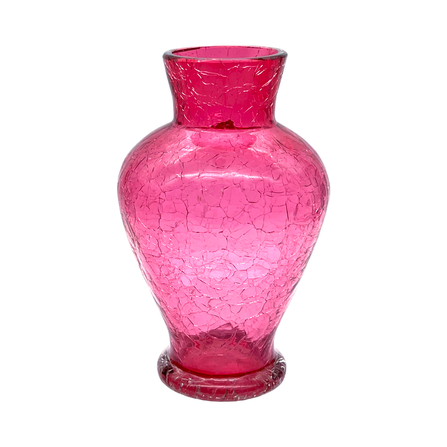 Cranberry Crackle Elegance - Vintage Art Glass Vase - 6.25"