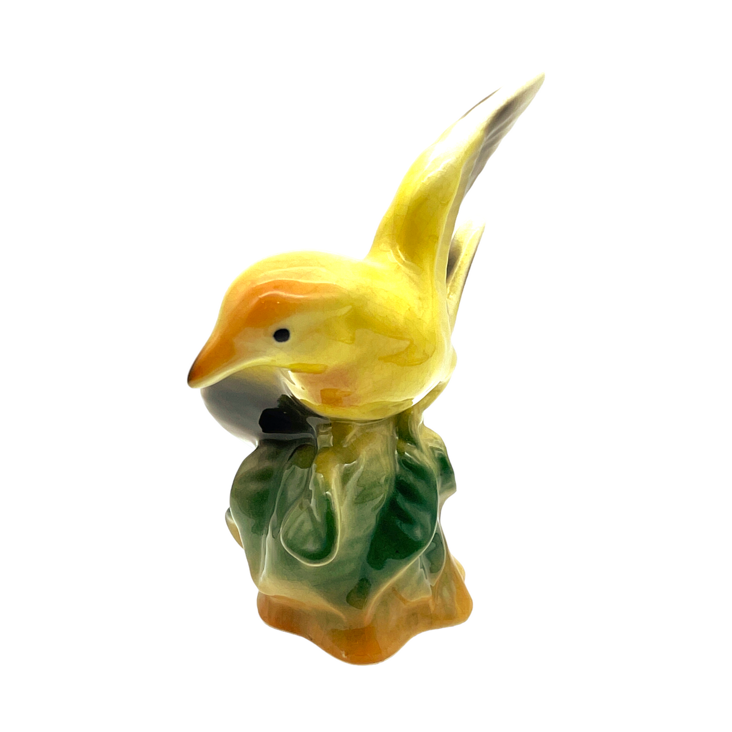 Royal Copley - Yellow Kingfisher On Tree Stump Figurine - Vintage - 5"