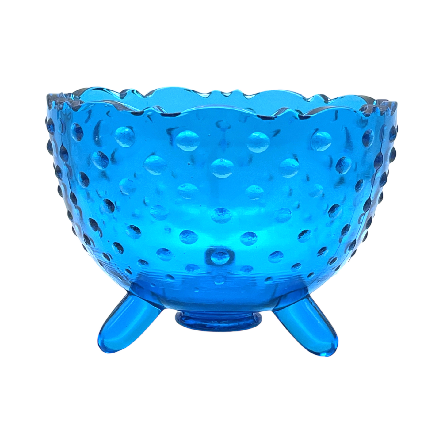 Fenton Art Glass - Blue Hobnail Three Footed Rose Bowl - Vintage - 3.5"
