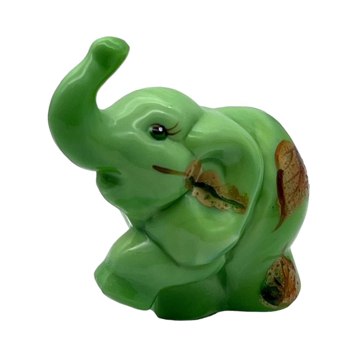 Fenton Art Glass - Elephant Chameleon Green - Hand Painted & Signed