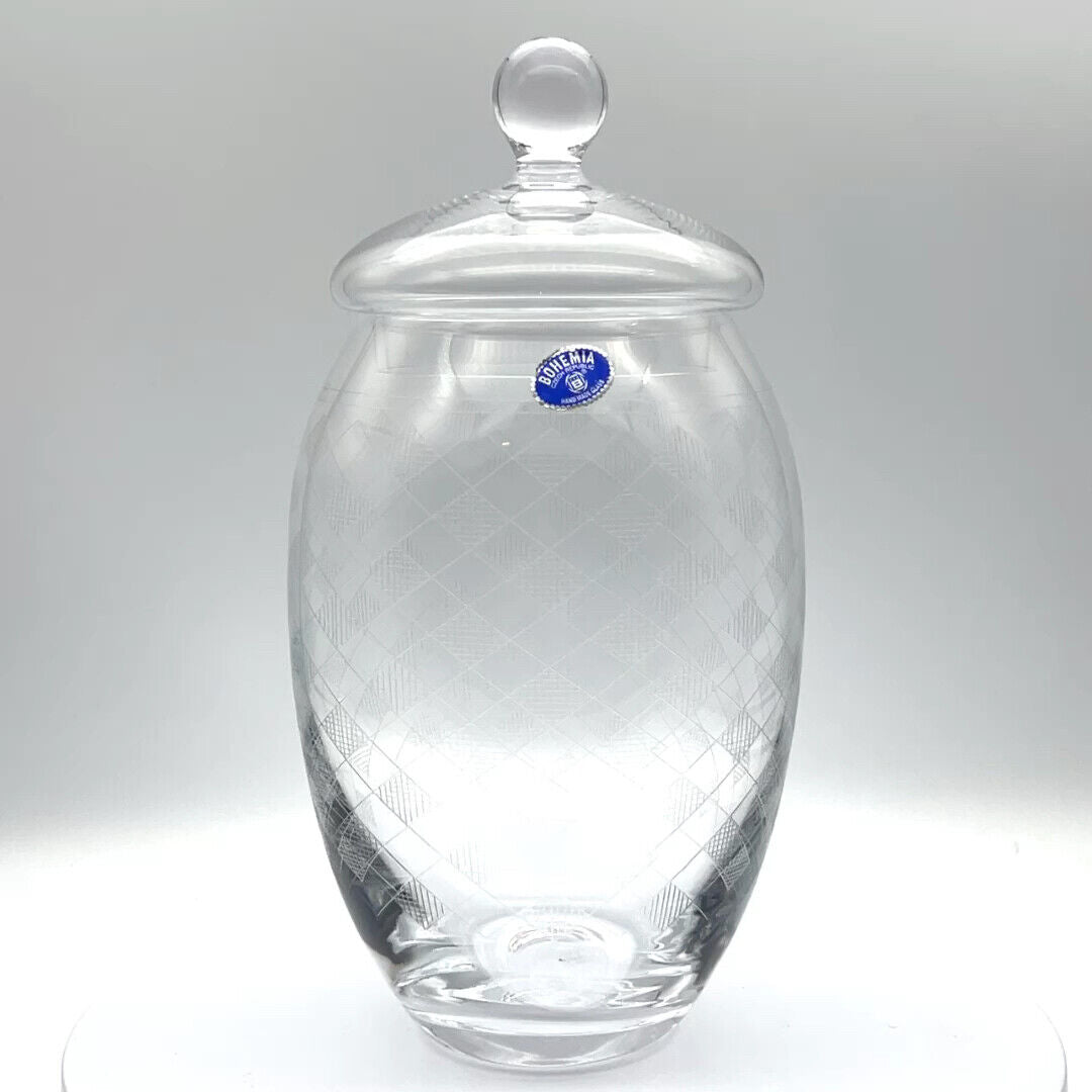 Bohemia Crystal Jar & Lid - Harlequin Etching - 10"