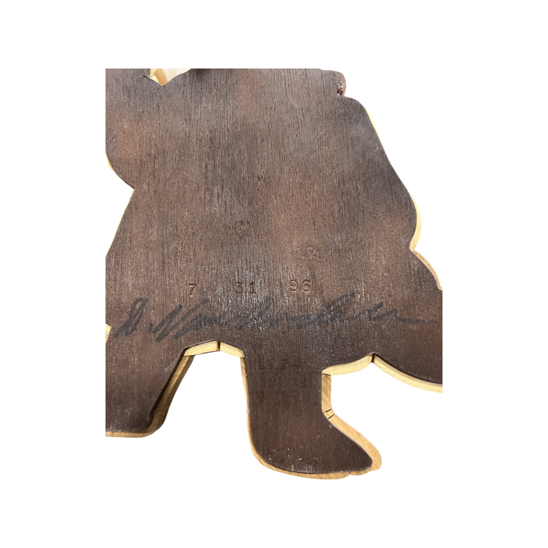 Wood Intarsia Teddy Bear Wall Hanger - Painter Bear - Signed - 11"