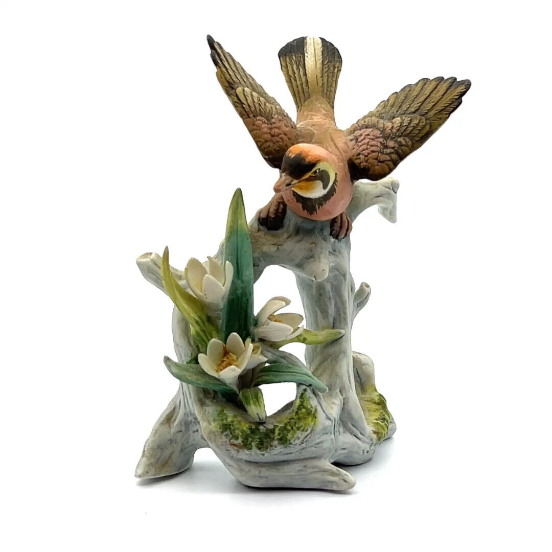 Lefton China - Jay Bird On Driftwood W/Flowers 6"