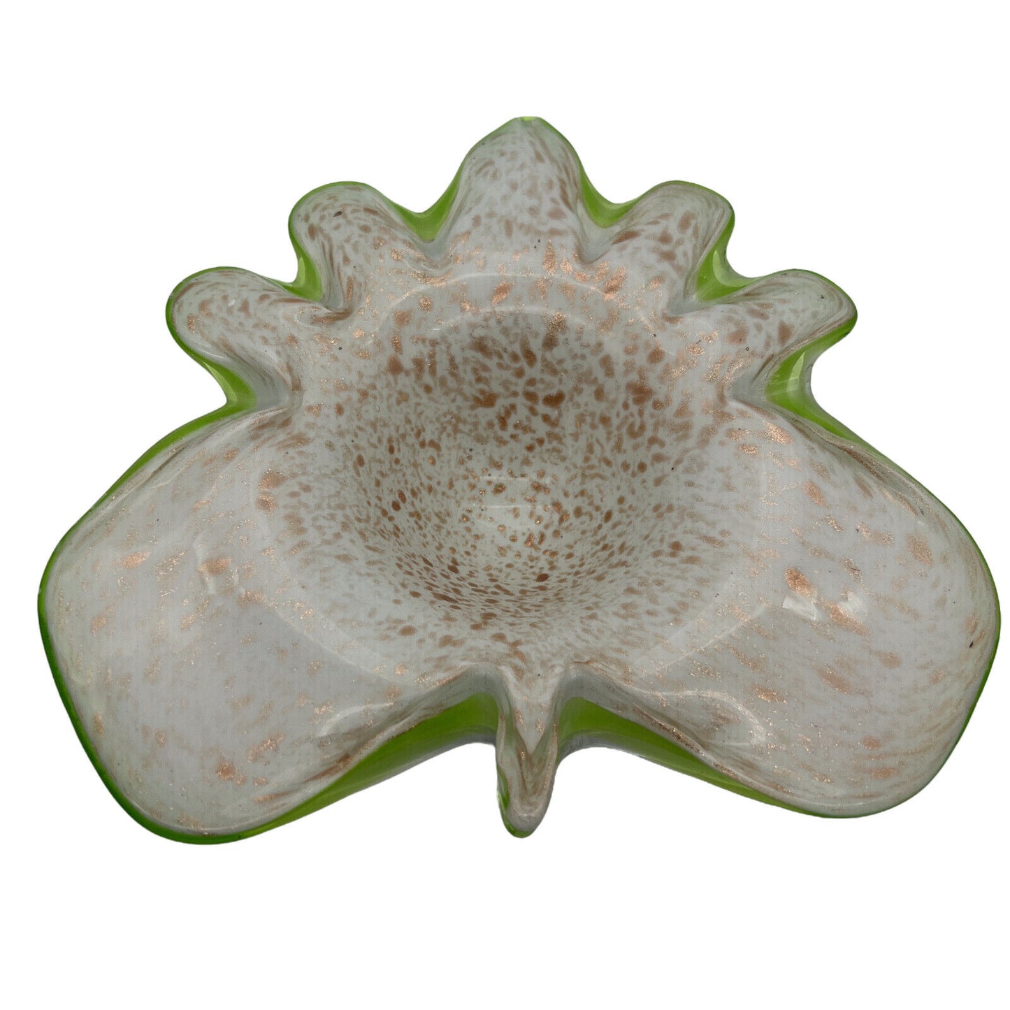 Murano Art Glass - Bowl - Green W/Gold Flake - 9"
