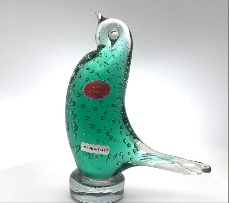 Murano Art Glass - Sommerso Bird W/Bullicante Bubbles