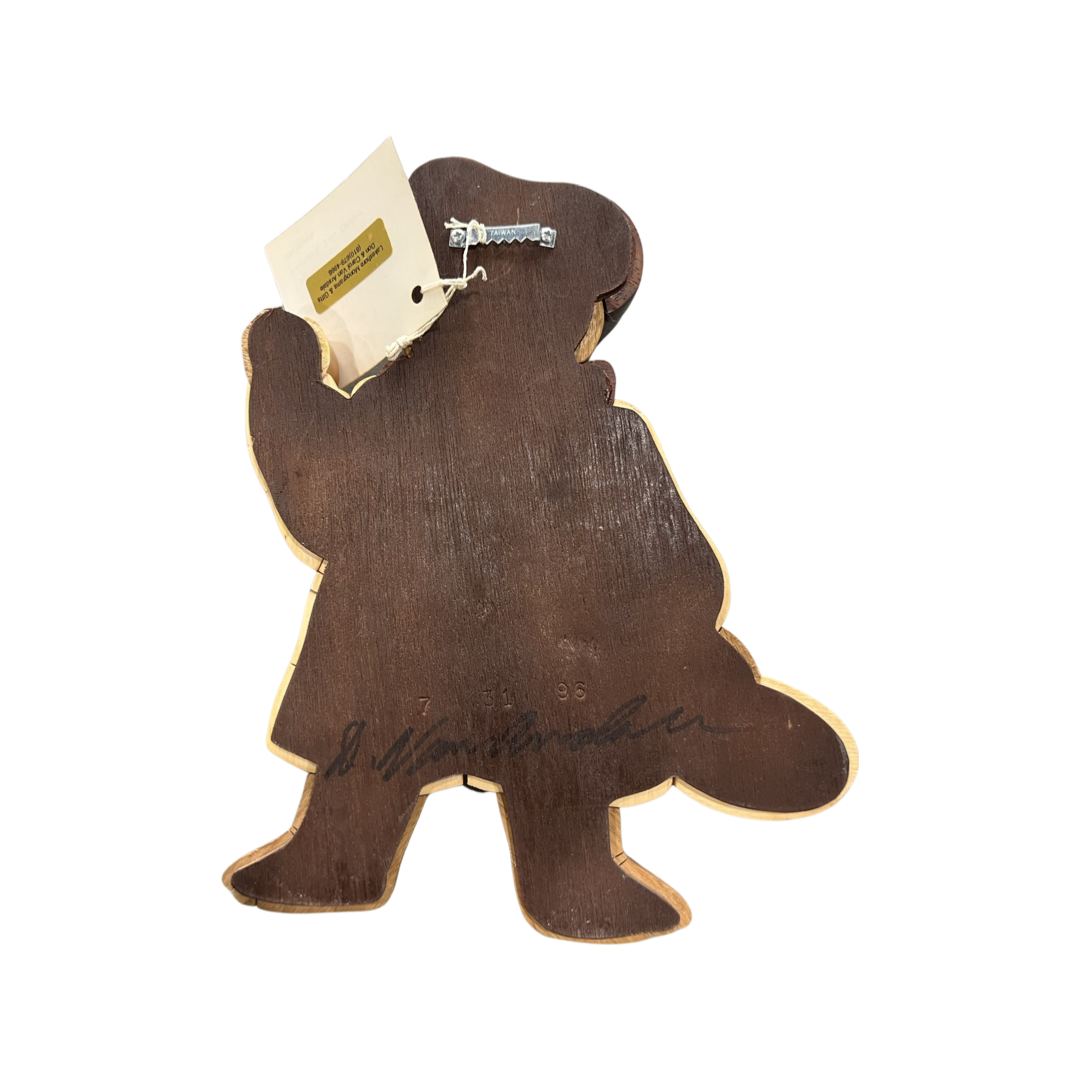 Wood Intarsia Teddy Bear Wall Hanger - Painter Bear - Signed - 11"