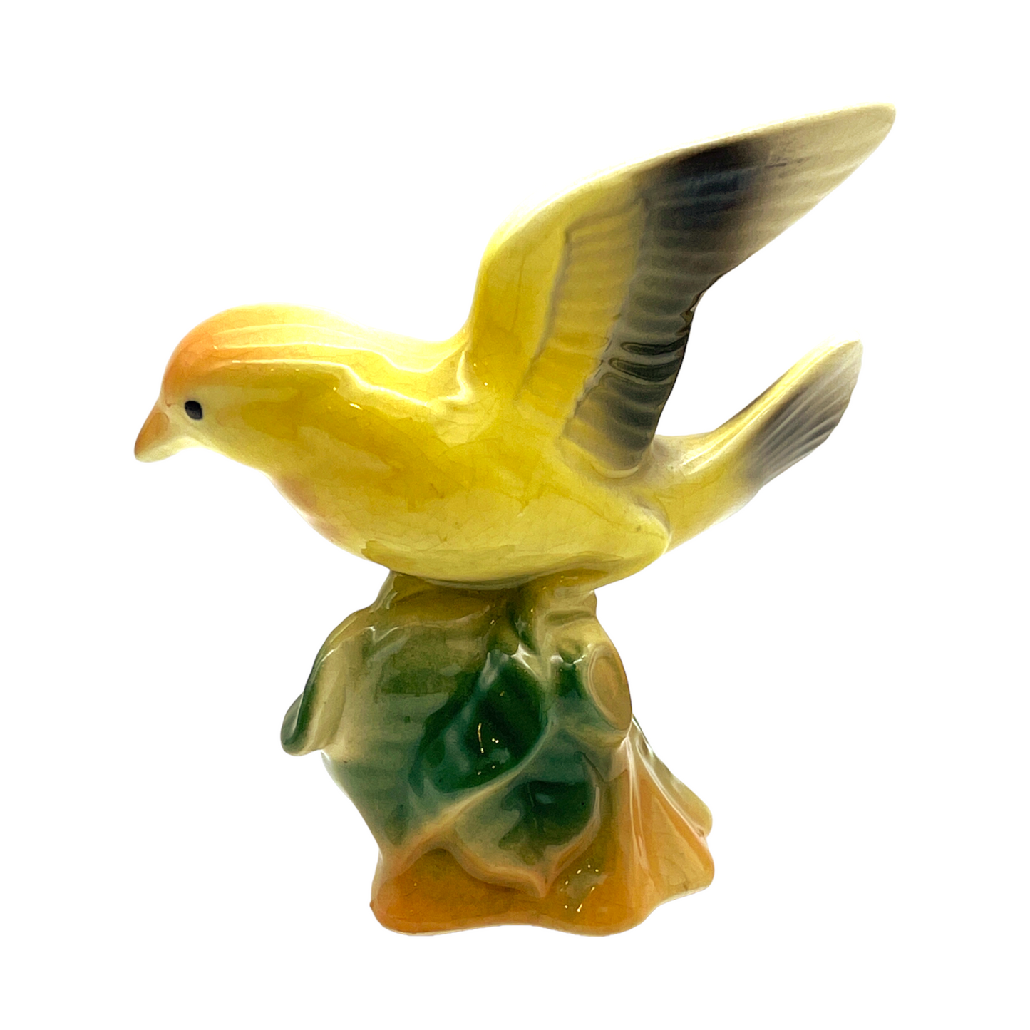 Royal Copley - Yellow Kingfisher On Tree Stump Figurine - Vintage - 5"