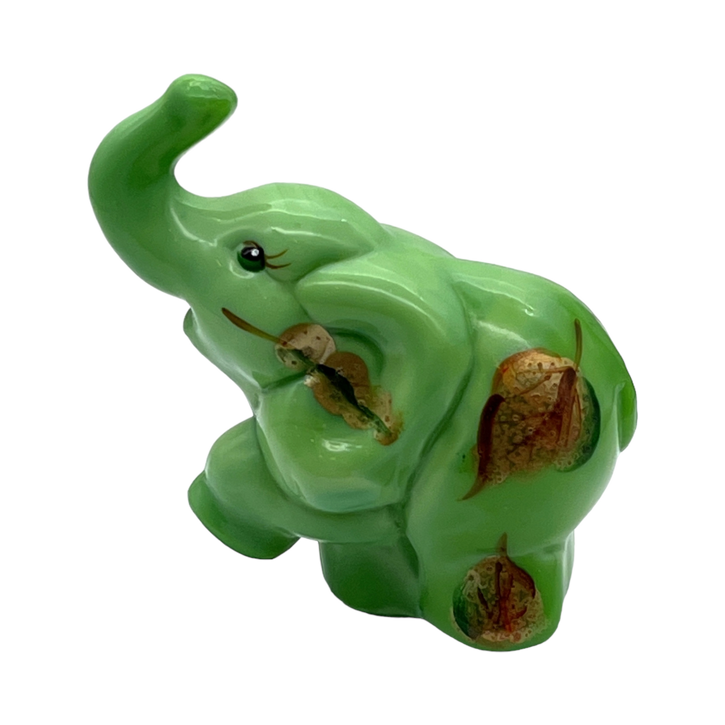 Fenton Art Glass - Elephant Chameleon Green - Hand Painted & Signed