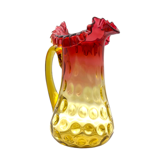 Amberina - Inverted Coin Dot Ruffle Top Pitcher - Vintage - 10"