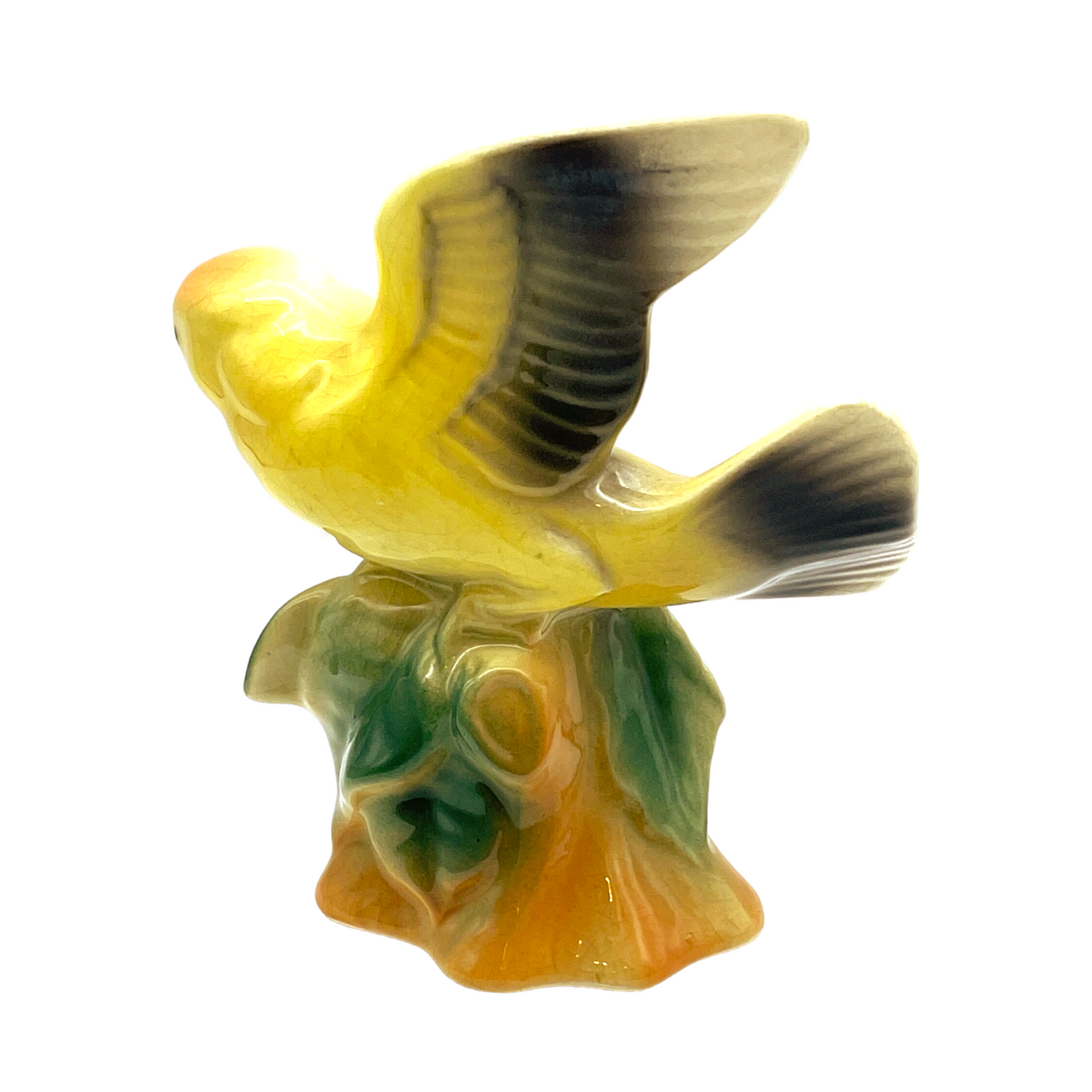 Royal Copley - Yellow Kingfisher On Tree Stump Figurine - Vintage - 5"