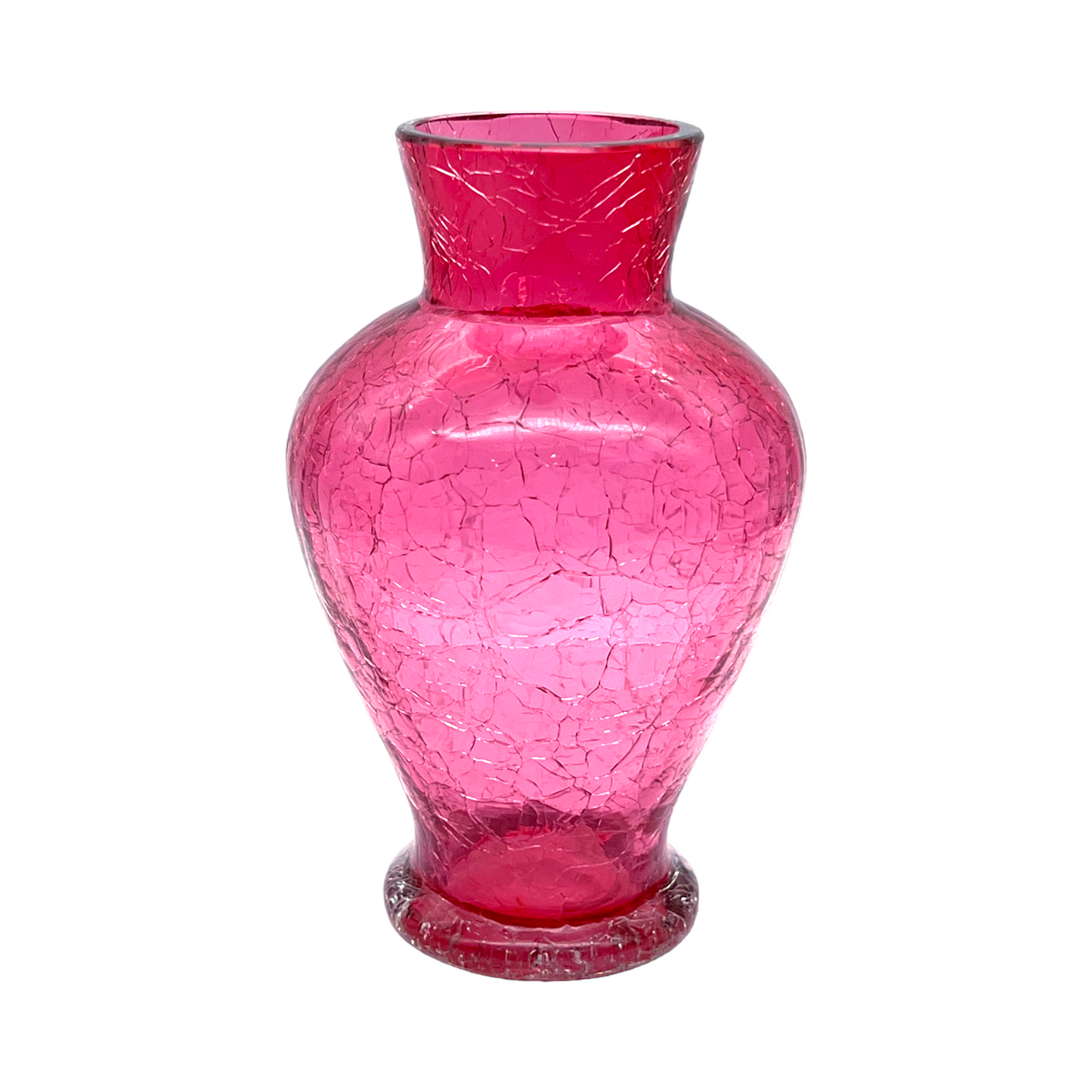 Cranberry Crackle Elegance - Vintage Art Glass Vase - 6.25"