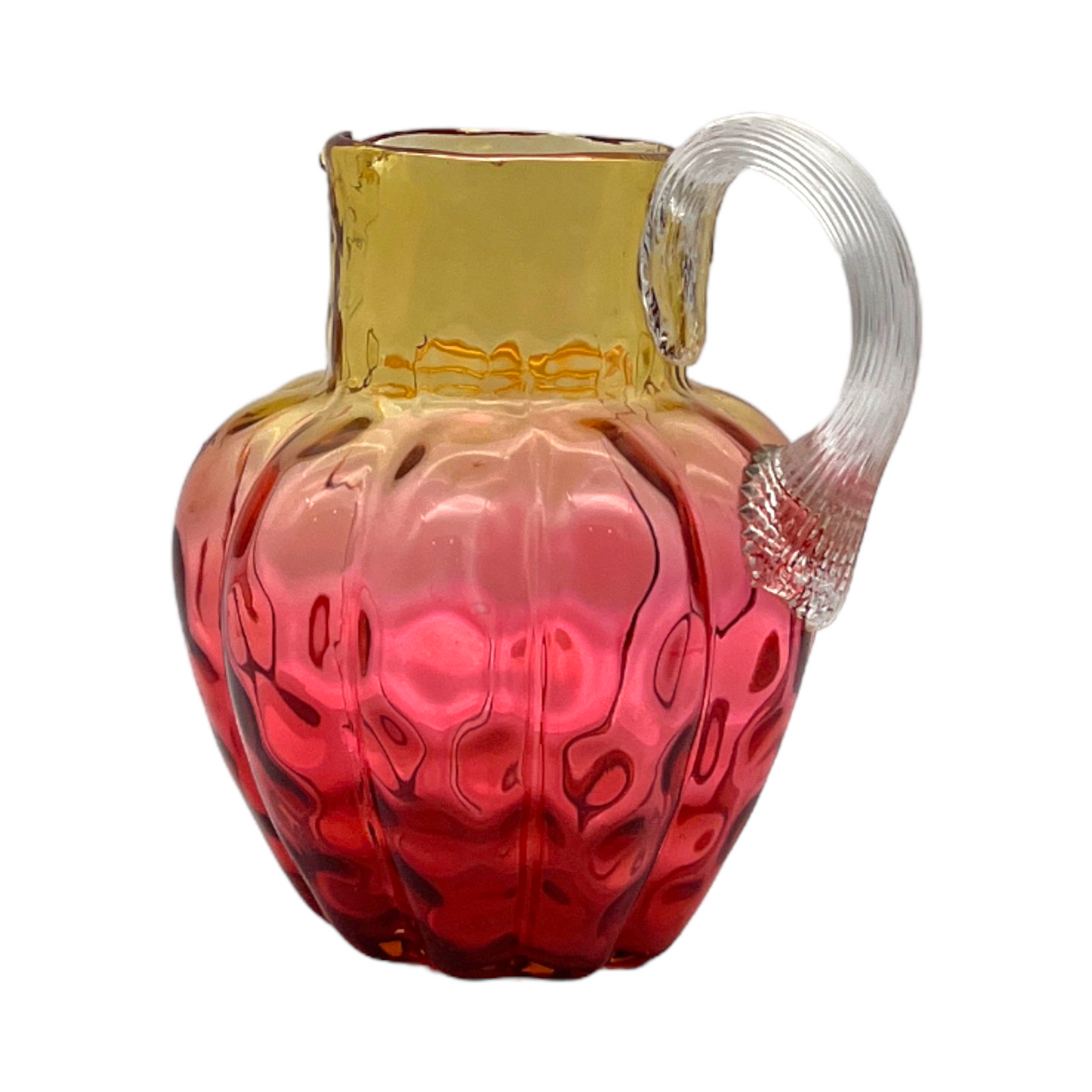 Reverse Amberina - Melon Ribbed Spot Optic Pitcher - Vintage - 5"