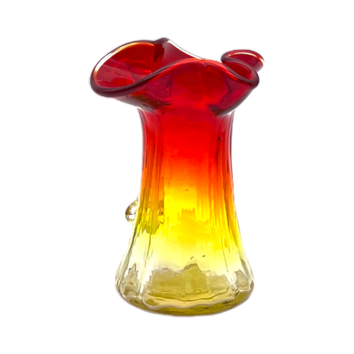 Amberina - Glass Pitcher Ruffled Edge - Glows - 4.5"