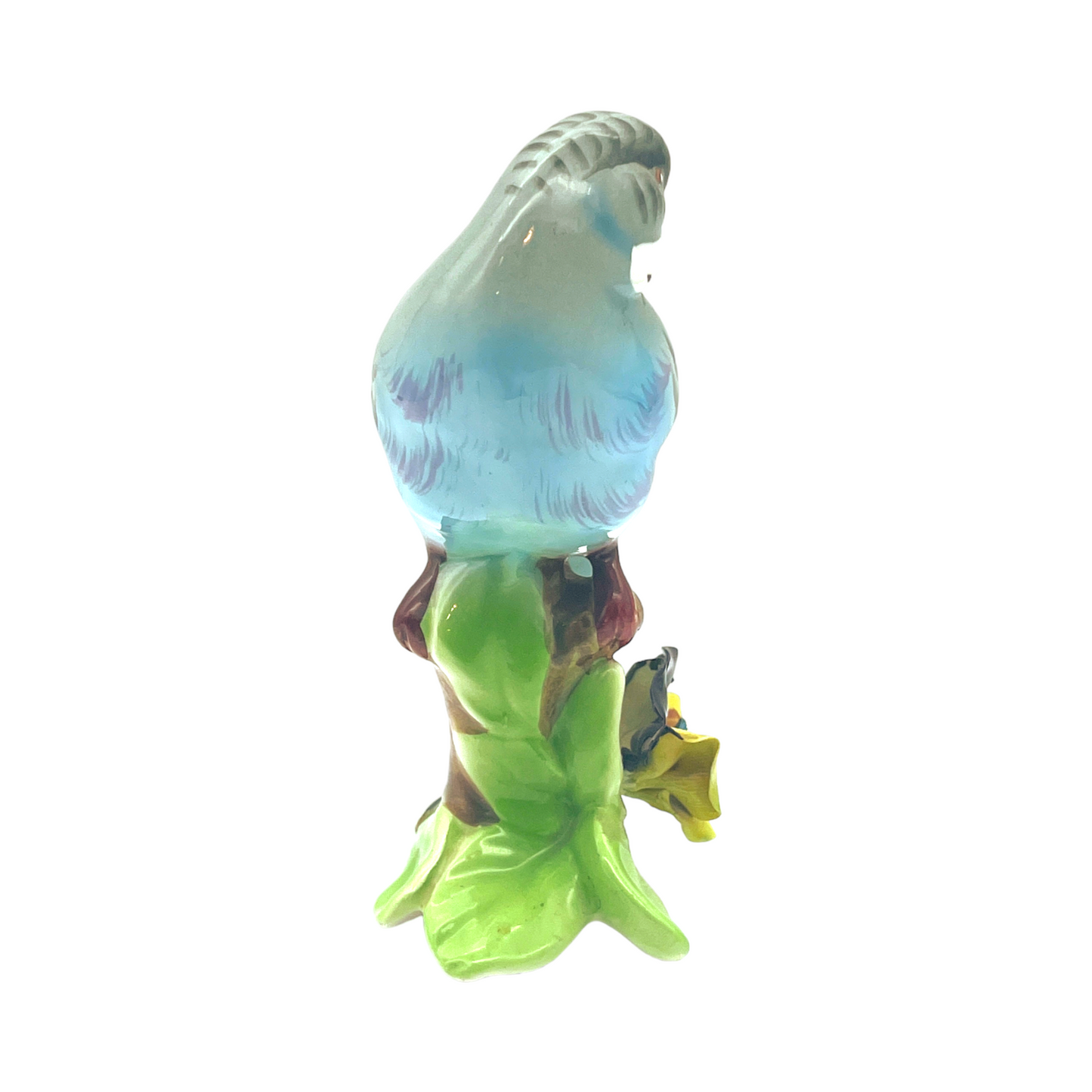 Lefton China - Parakeet On Tree Stump With Flowers - Glossy - 5.5"