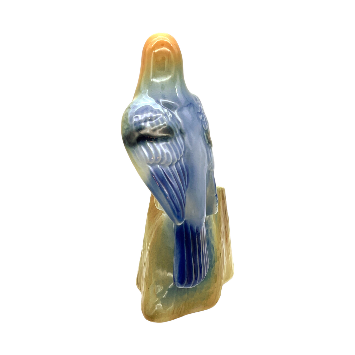 Royal Copley - Blue Tanager On Brown Tree Stump Planter - Vintage - 6.25"