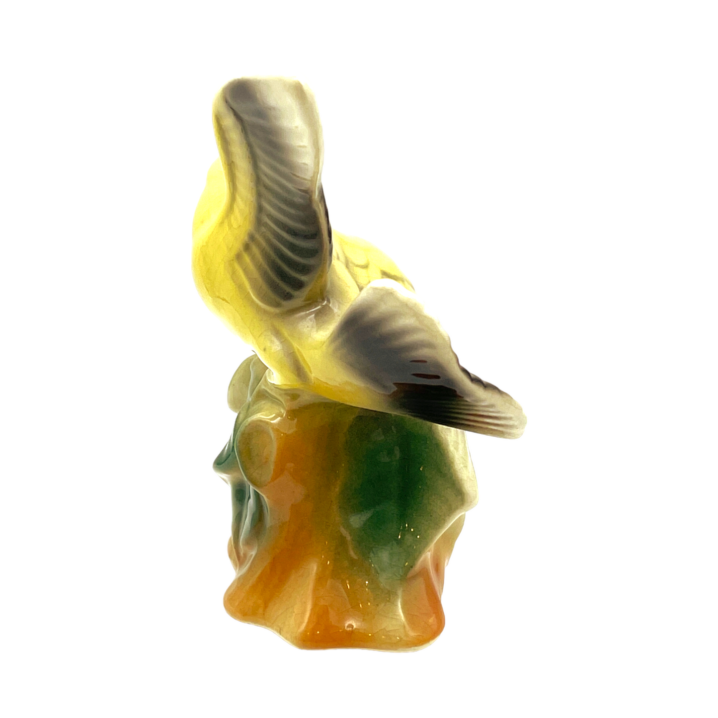 Royal Copley - Yellow Kingfisher On Tree Stump Figurine - Vintage - 5"