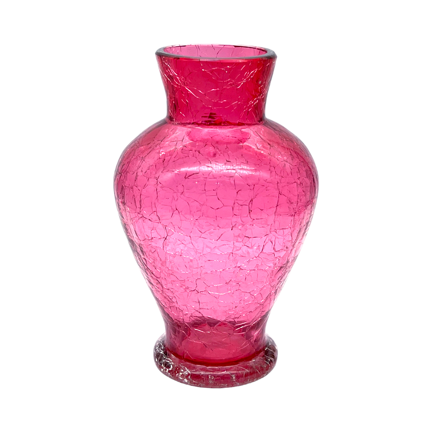 Cranberry Crackle Elegance - Vintage Art Glass Vase - 6.25"