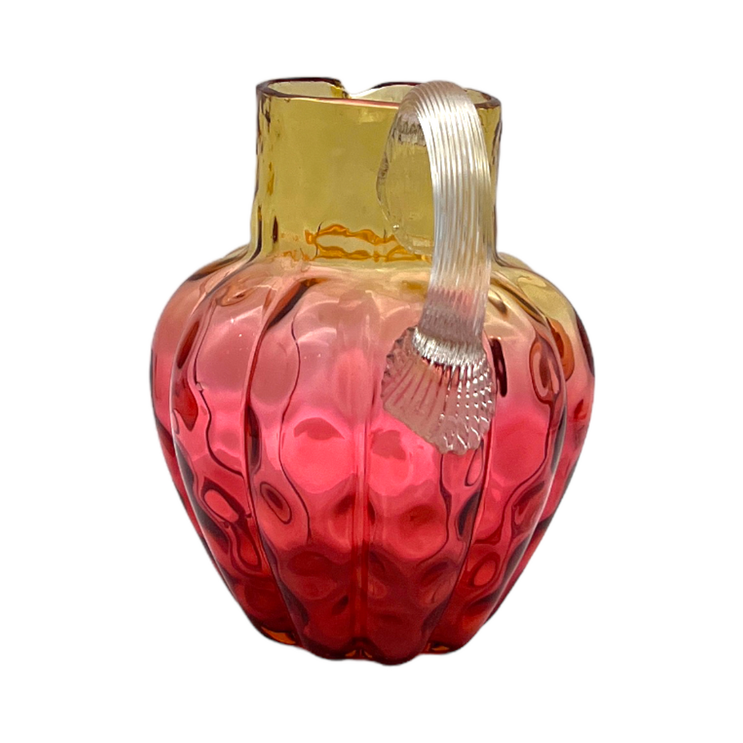 Reverse Amberina - Melon Ribbed Spot Optic Pitcher - Vintage - 5"