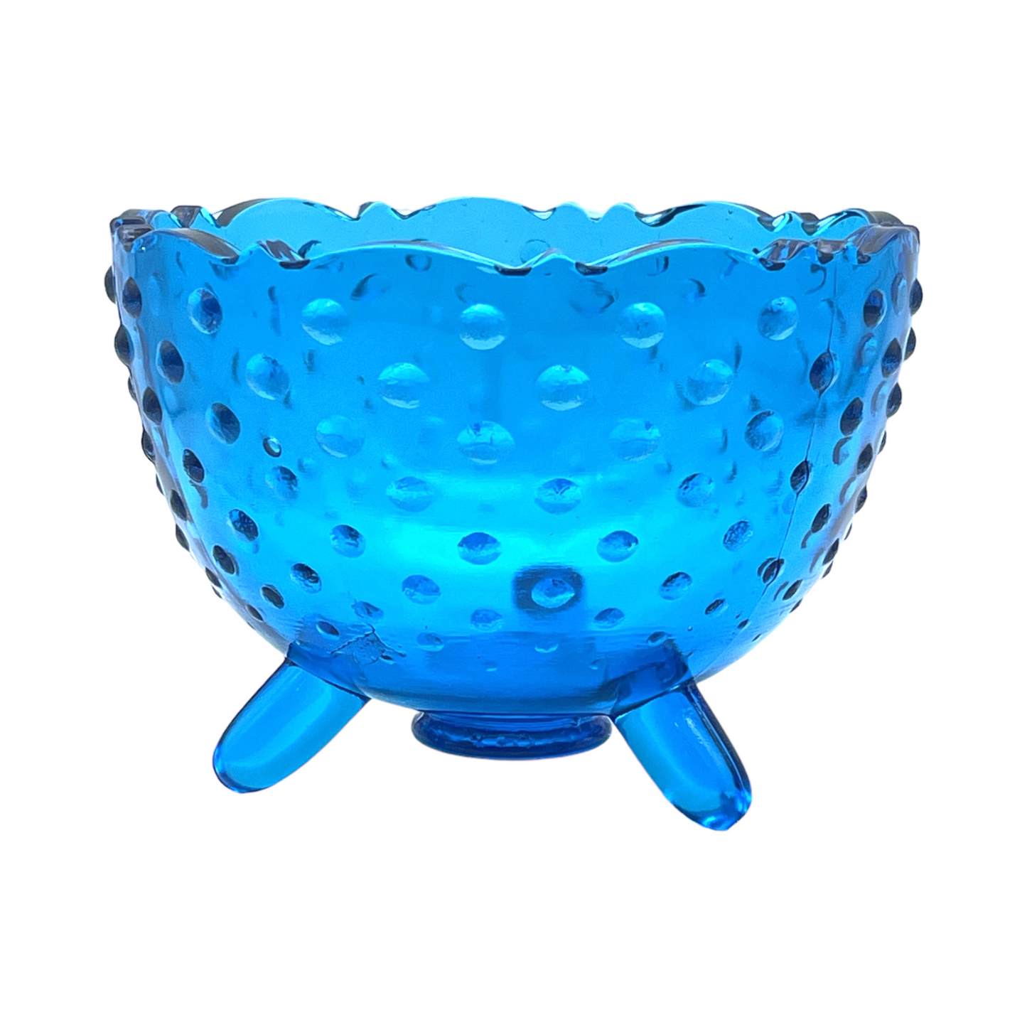 Fenton Art Glass - Blue Hobnail Three Footed Rose Bowl - Vintage - 3.5"
