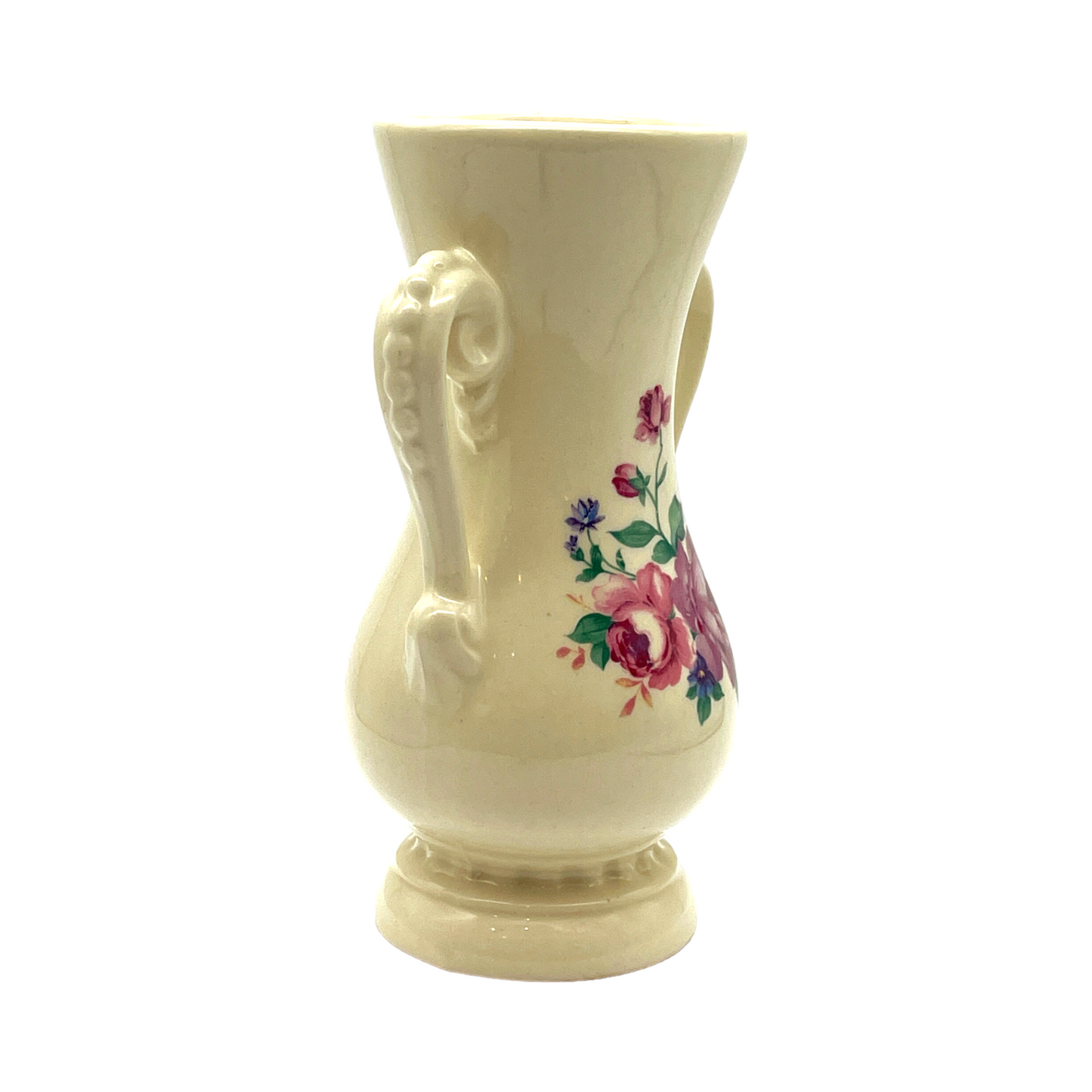Royal Copley - Two Handle Decal Vase - Roses - Vintage - 6.25"
