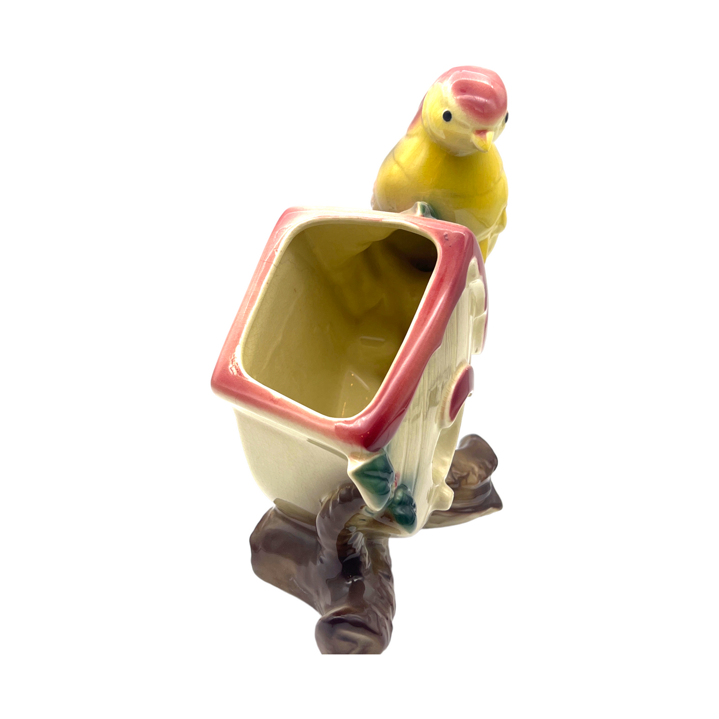 Royal Copley - Red Bird House Planter With Bird - Vintage - 8"