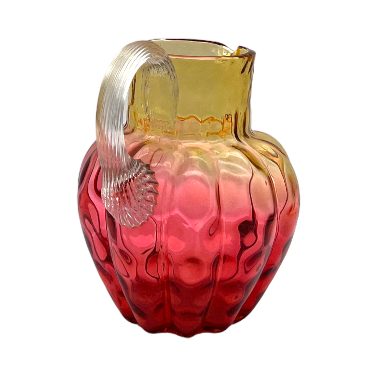 Reverse Amberina - Melon Ribbed Spot Optic Pitcher - Vintage - 5"