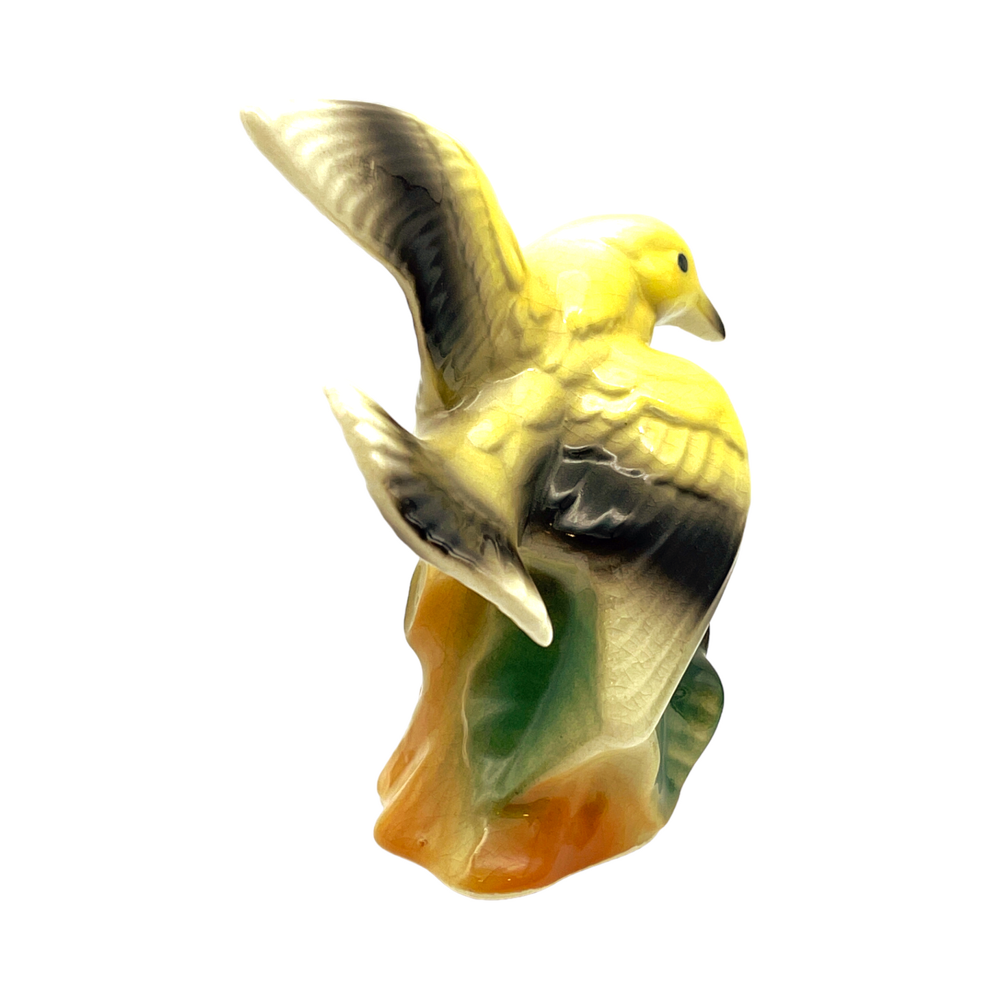 Royal Copley - Yellow Kingfisher On Tree Stump Figurine - Vintage - 5"