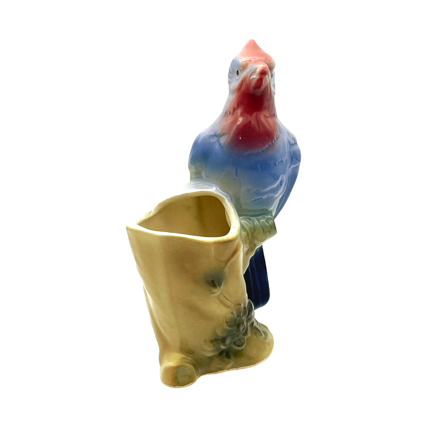 Royal Copley - Pink/Blue Woodpecker On Tree Trunk Planter - Vintage - 6.5"