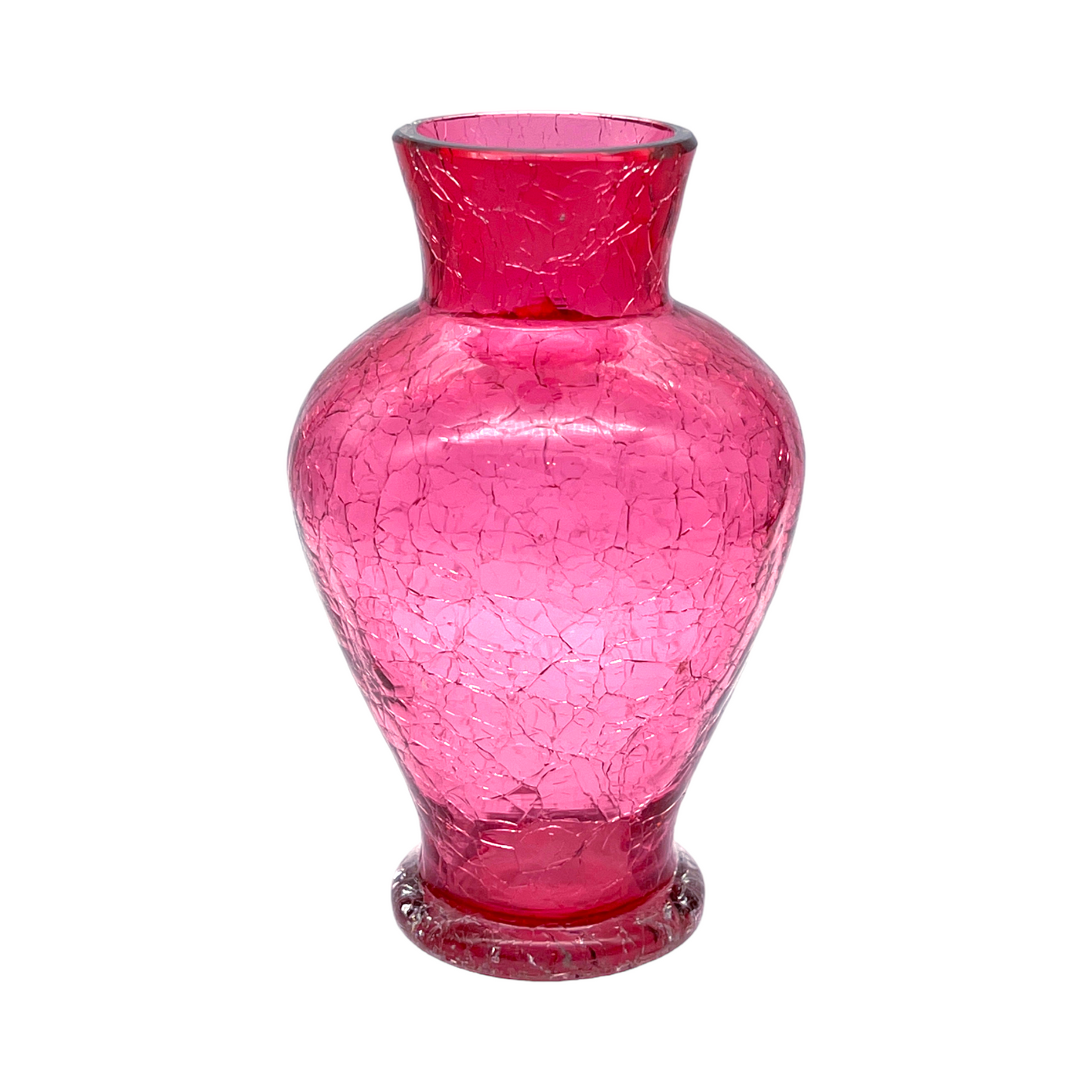 Cranberry Crackle Elegance - Vintage Art Glass Vase - 6.25"