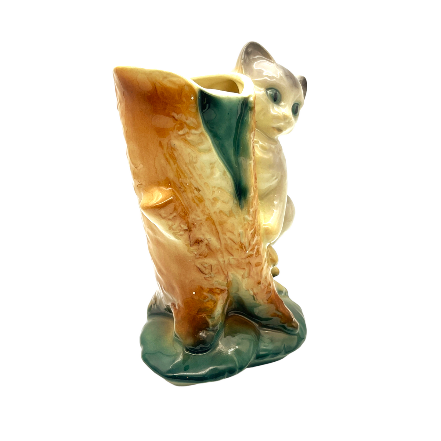 Royal Copley - Kitten On Tree Stump Vase - Vintage - 6.5"