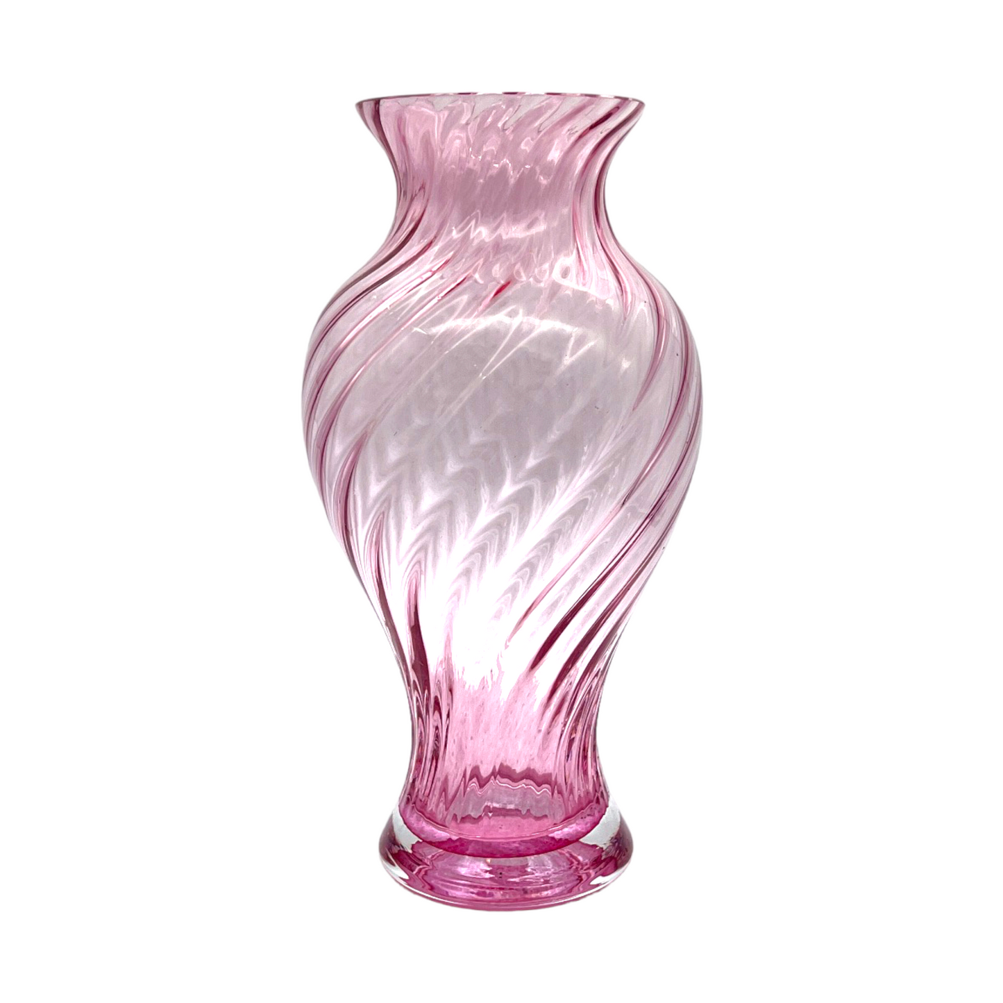 Pilgrim Glass - Cranberry Optic Swirl Glass Vase - Vintage - 10"