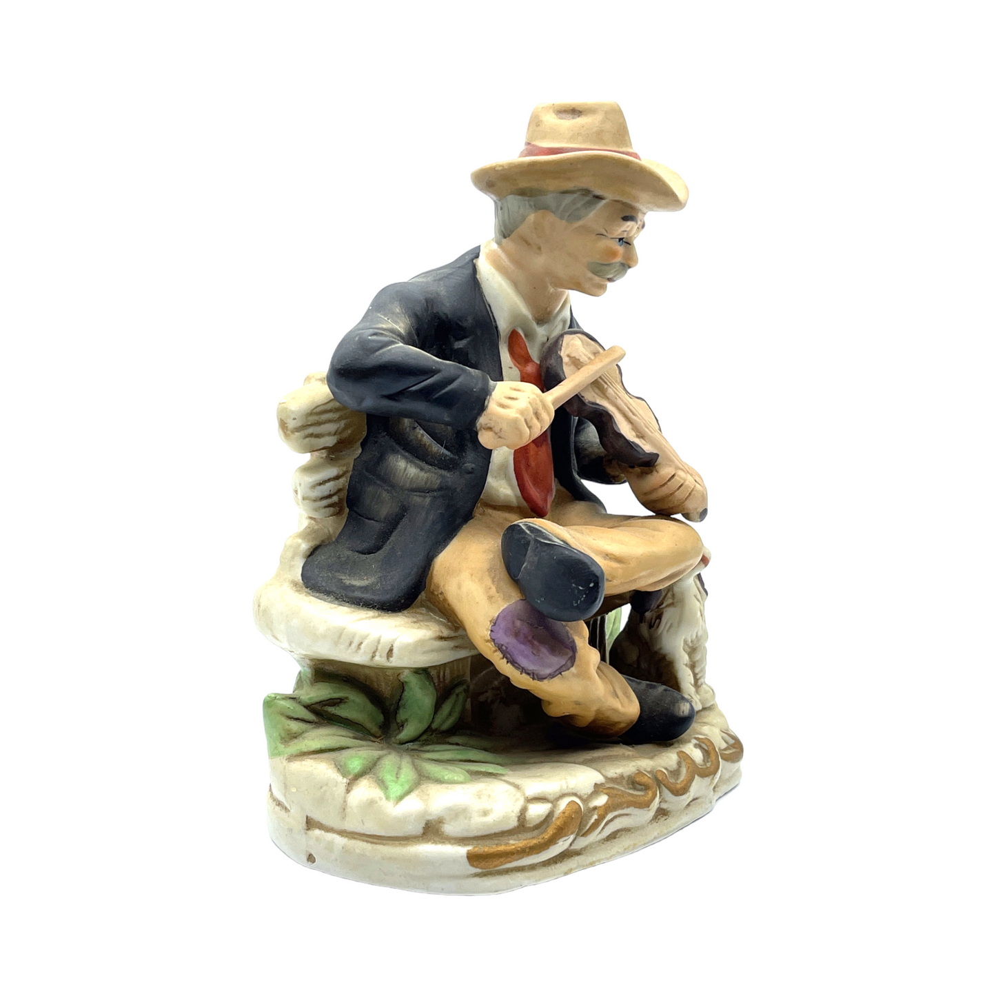 Homco Porcelain - Man Playing Fiddle With Dog Figurine - Vintage