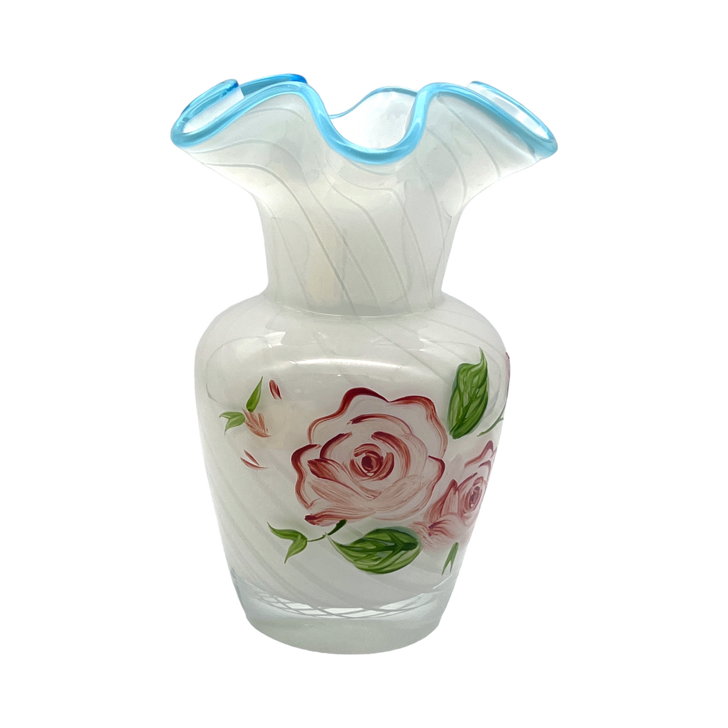 Fenton Art Glass - Teleflora Art Glass Swirl Ruffle Edge Vase - 6"