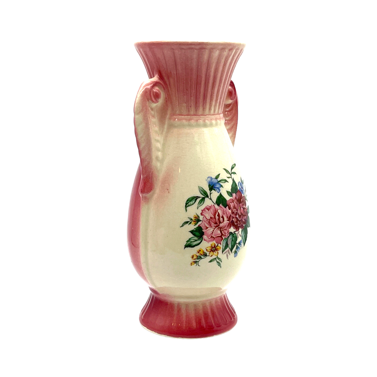 Royal Copley - Decal Vase Pink Rose - Vintage - 7"