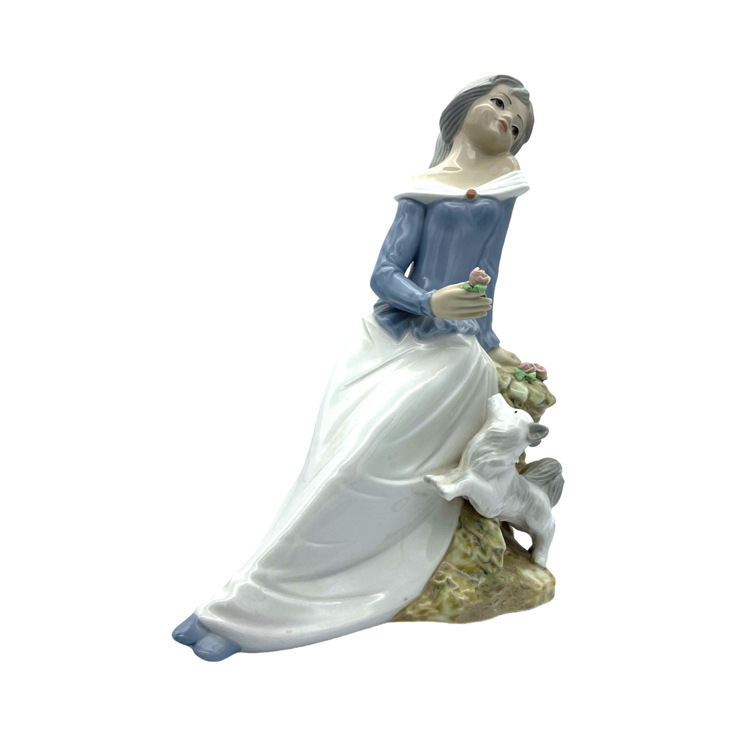 Tengra Porcelain - Lady & Dog Figurine - Large - 11.5"
