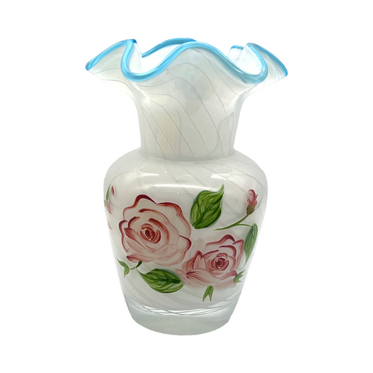 Fenton Art Glass - Teleflora Art Glass Swirl Ruffle Edge Vase - 6"