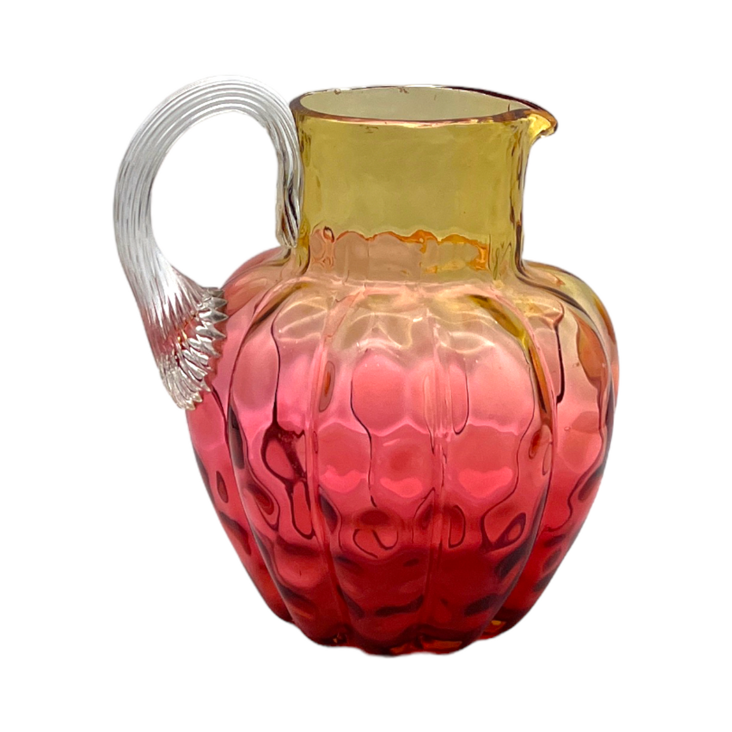 Reverse Amberina - Melon Ribbed Spot Optic Pitcher - Vintage - 5"
