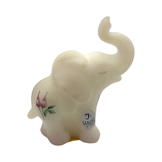Fenton Art Glass - Elephant Satin Glass White - Signed & Hand Painted
