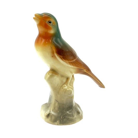 Royal Copley - Green/Brown Sparrow Figurine - Vintage - 5.25"