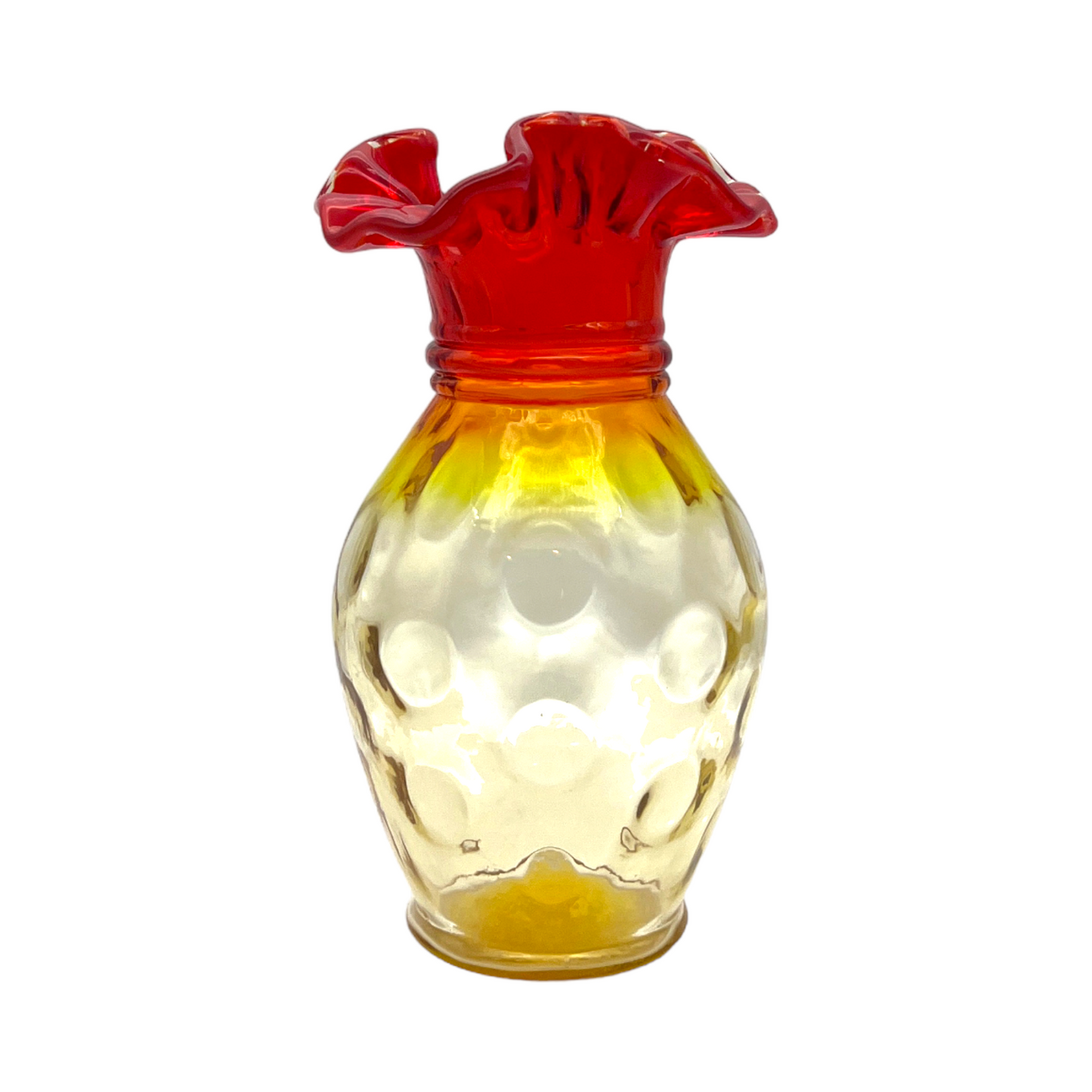 Amberina - Thumb Dot Double Crimped Edge Vase - Glows - 8"