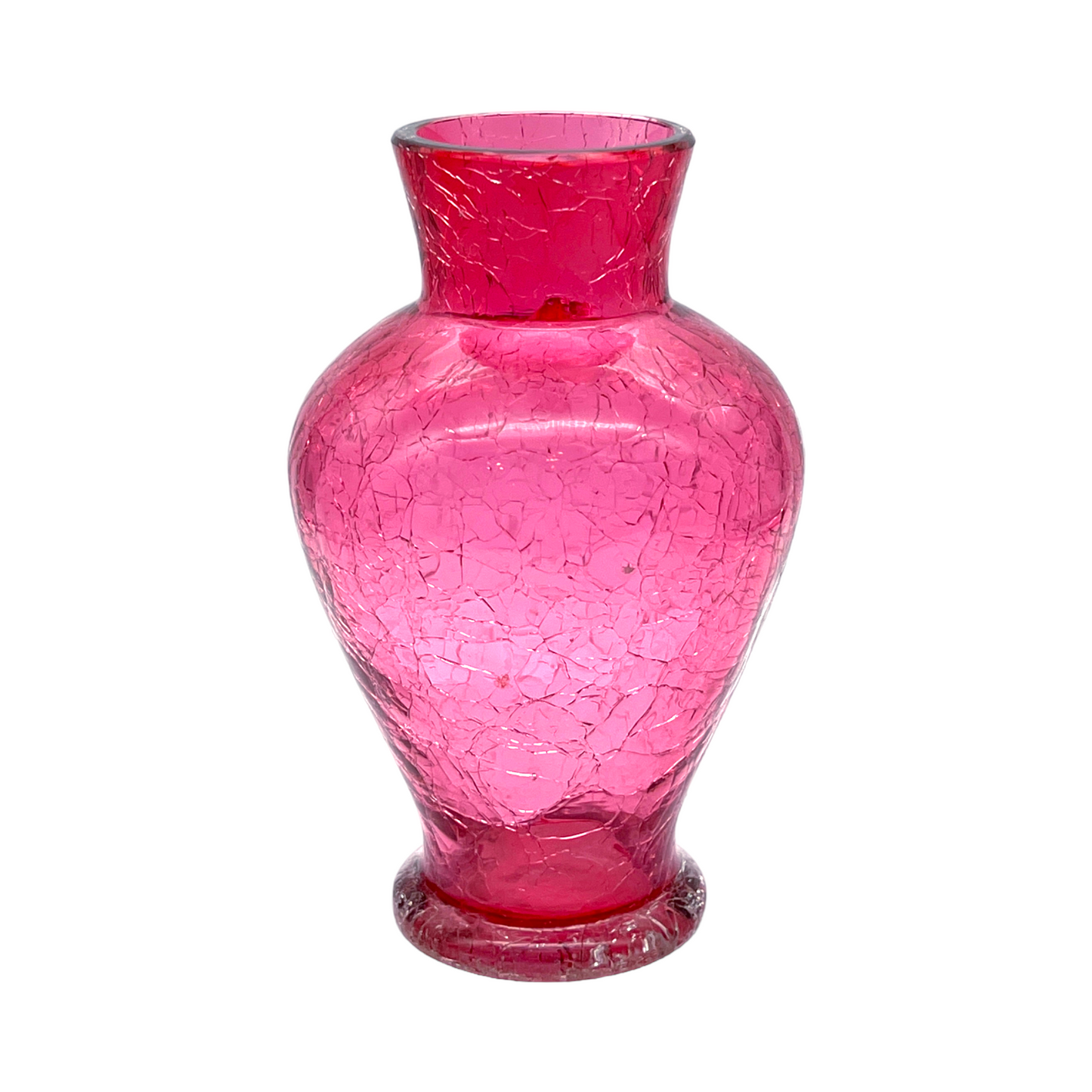 Cranberry Crackle Elegance - Vintage Art Glass Vase - 6.25"