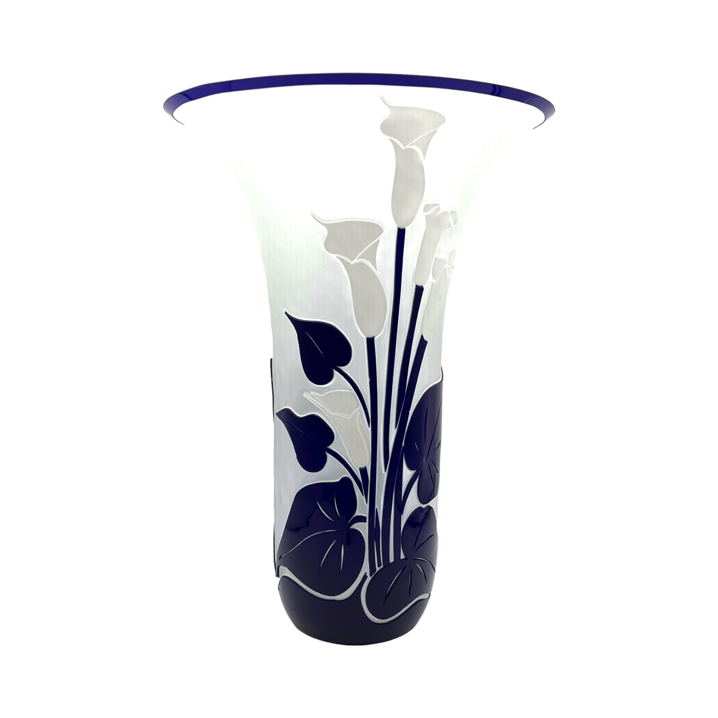 Designers Guild - Vase With Cobalt Blue Raised Flowers - Vintage - 11.5"
